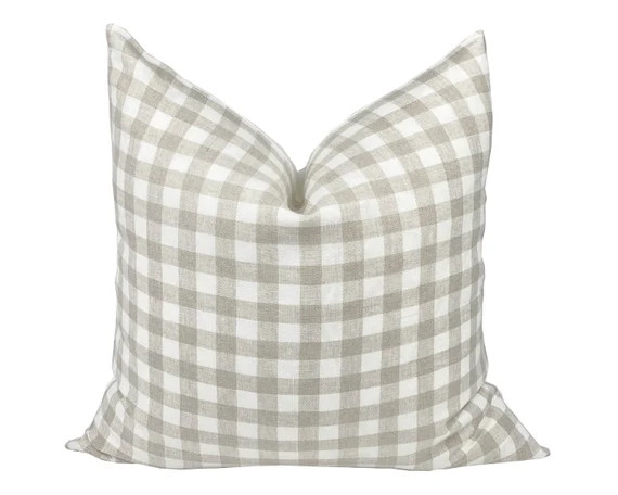 LAUREL  Cream and Tan Check Linen Pillow Cover Neutral | Etsy | Etsy (US)