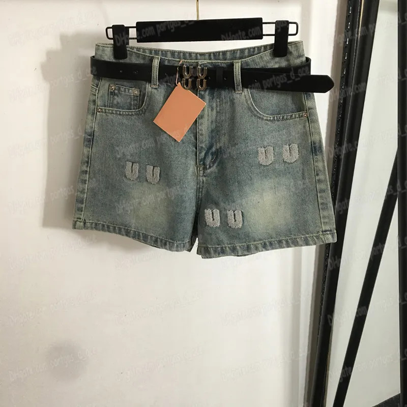 Designer Letter Flocked Jeans Shorts Womens Blue Vintage Denim Mini Shorts With Belt Summer Stree... | DHGate