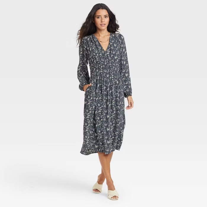 Women's Long Sleeve Smocked Waist Dress - A New Day™ | Target
