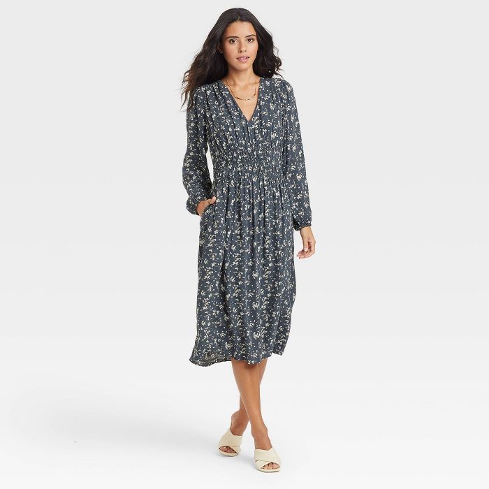 Women's Long Sleeve Smocked Waist Dress - A New Day™ | Target