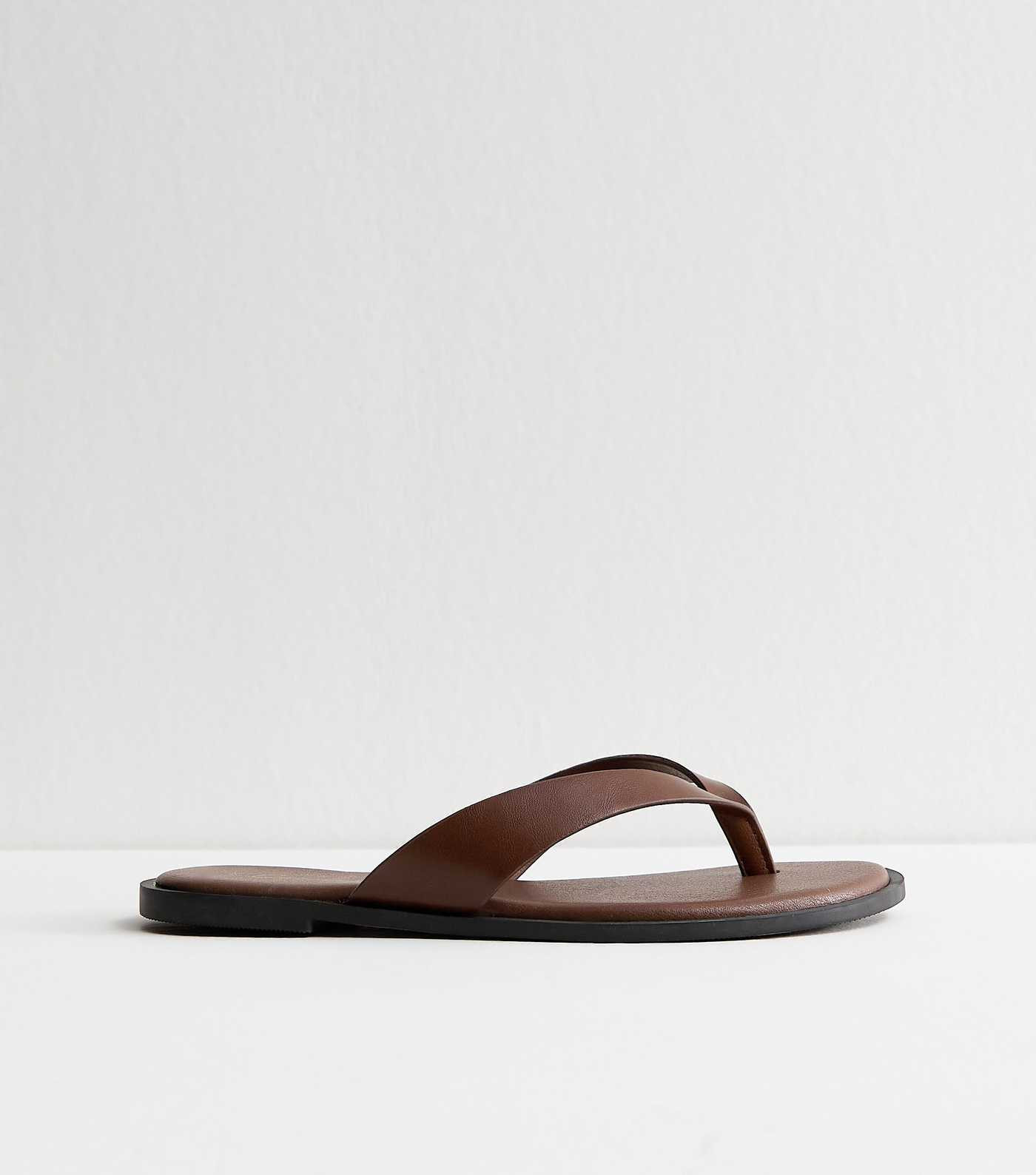 Dark Brown Faux Leather Toe Post Sandals | New Look | New Look (UK)