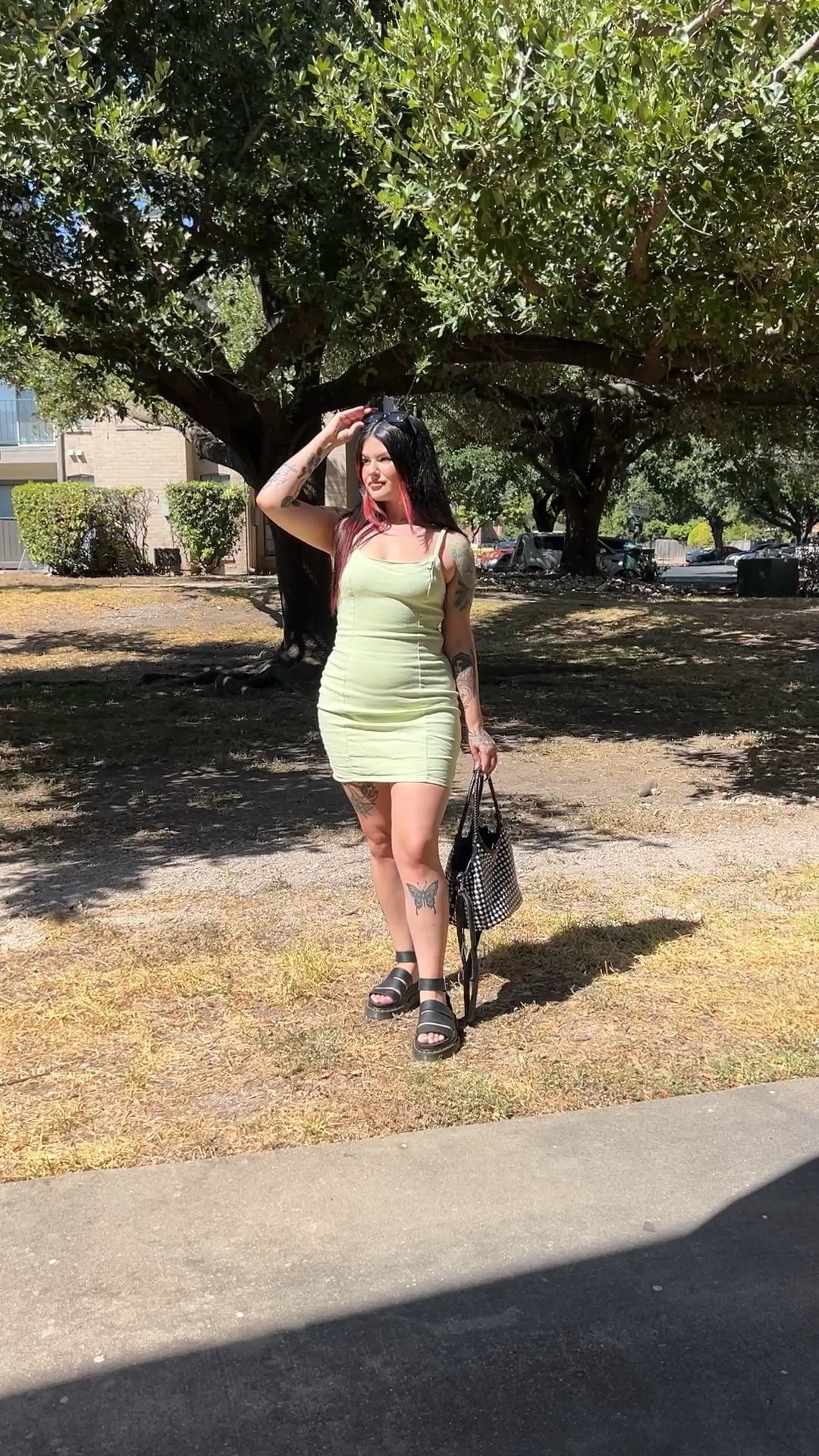 summer OOTD green dress, dr marten sandals, prada bag, minimal outfit 

#LTKunder100 #LTKcurves #LTKshoecrush