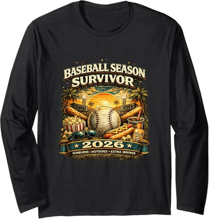 Baseball Season Survivor 2026 Funny Fan Vintage Sunset Long Sleeve T-Shirt | Amazon (US)