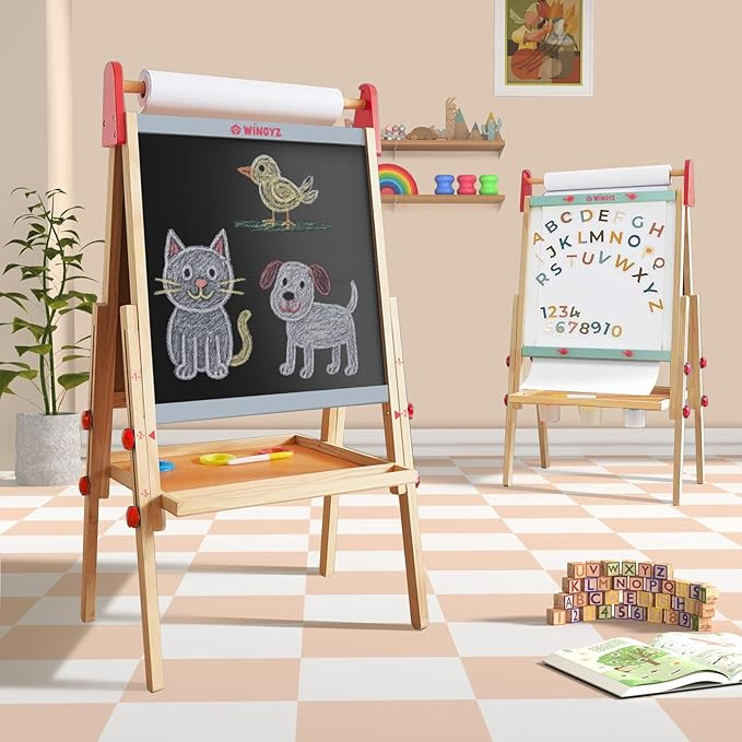 WINGYZ Easel for Kids – 3-in-1 Art Easel with Chalkboard, Magnetic Whiteboard & Paper Roll, Adj... | Amazon (US)