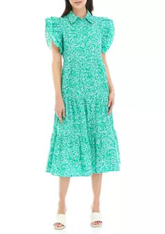 Crown & Ivy™ Women's Ruffle Sleeve Midi Dress | Belk