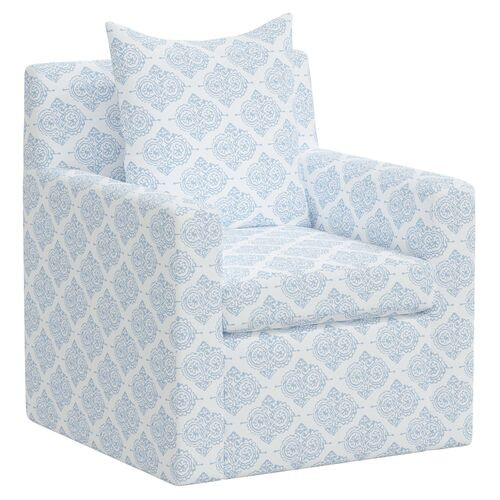 Kashida Swivel Chair, Issa Light Indigo | One Kings Lane