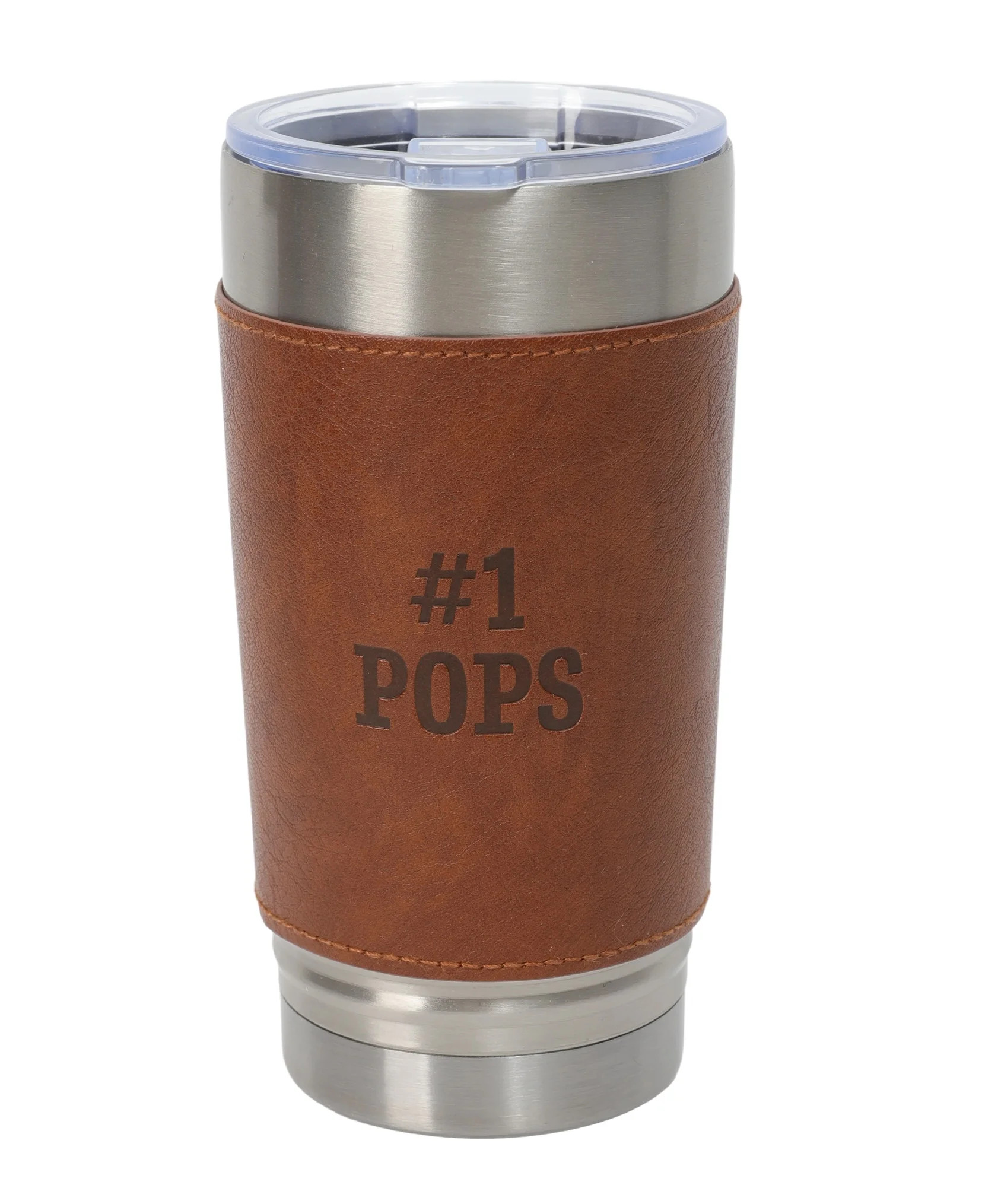 #1 Pops Stainless Steel Tumbler with Faux Leather Sleeve, Brown, 20 oz, Father's Day by Way To Ce... | Walmart (US)