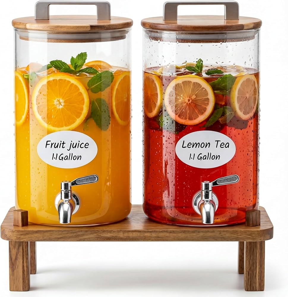 MerryNine 2PCS 1.1 Gallon Glass Drink Dispensers for Parties with Wood Stand, Punch Borosilicate ... | Amazon (CA)