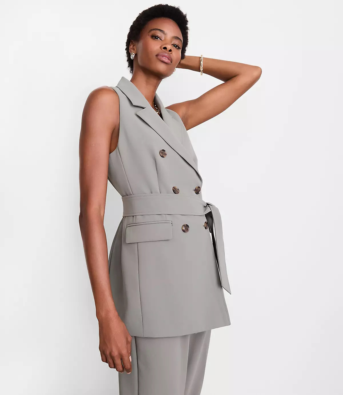LOFT Versa Crepe Drape Double Breasted Pocket Vest | LOFT