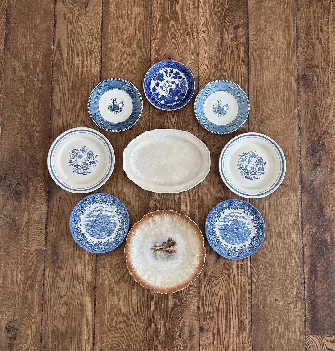 beautiful set of 9 mismatched vintage and antique plates, instant plate wall, elegant all season ... | Etsy (US)