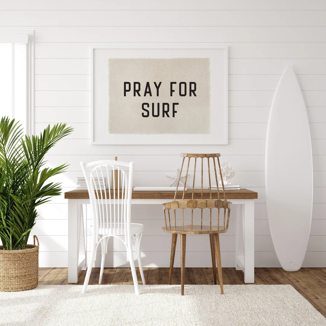 Beach Wall Art, Pray for Surf Canvas Poster, Surf Tapestry Flag, Coastal Wall Decor Banner - Etsy | Etsy (US)