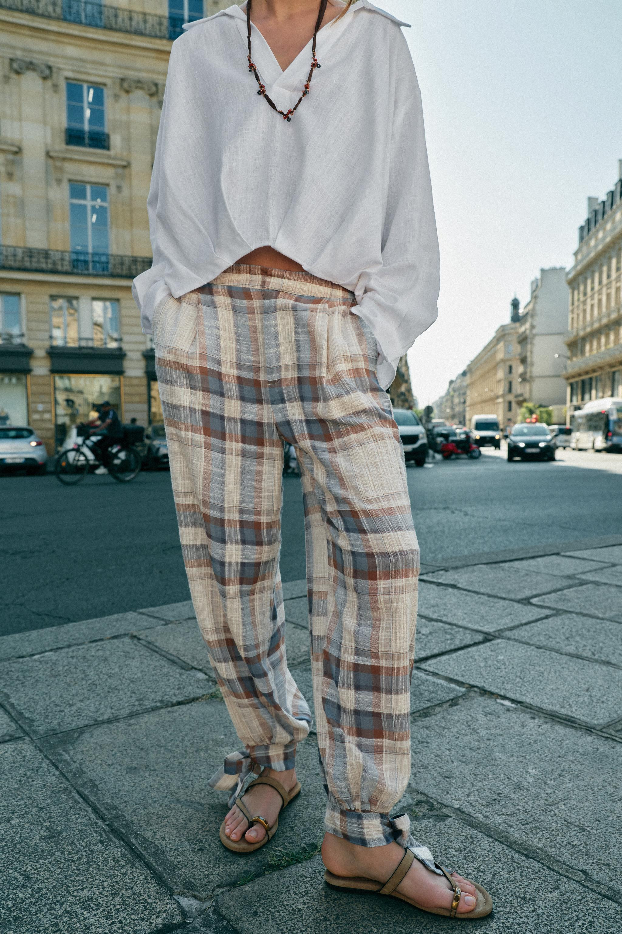 PLAID BOW BALLOON PANTS | Zara US