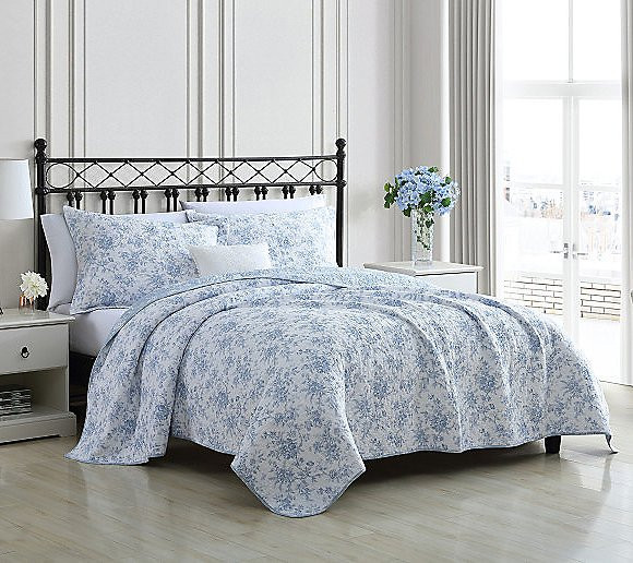 Laura Ashley Walled Garden Blue King Quilt-Sha Set | QVC