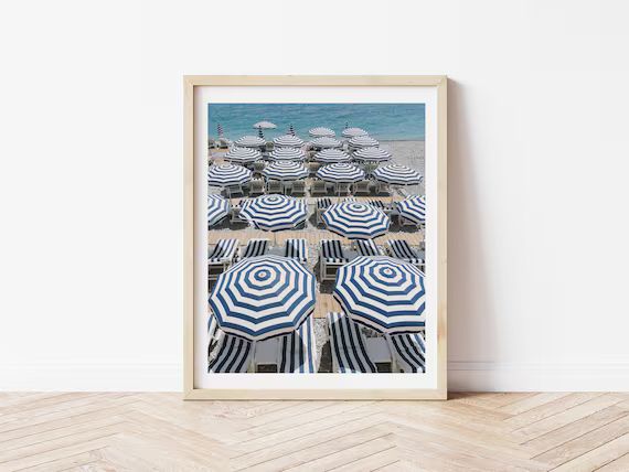 Blue and White Striped Umbrellas Nice France South of France | Etsy | Etsy (US)