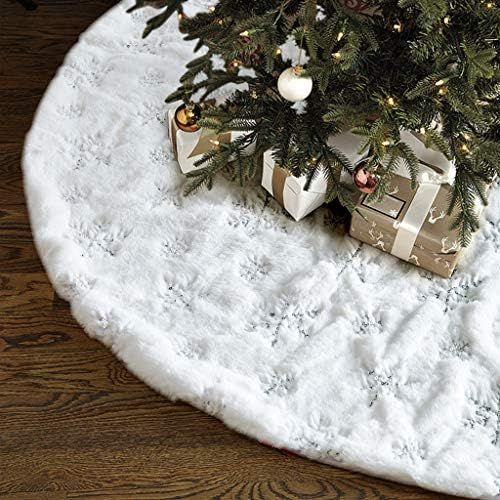 Christmas Tree Skirt - 48 inches Large White Luxury Faux Fur Tree Skirt Christmas Decorations Hol... | Amazon (US)