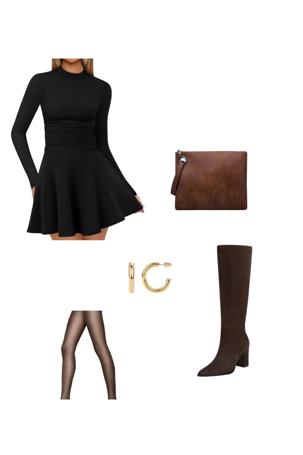 Thanksgiving
A timeless fall/winter outfit with a black long-sleeve mini dress, sheer tights, gold hoops, knee-high brown suede boots, and a matching brown clutch. Soft, feminine, and warm neutrals for a polished everyday or dinner-date look. #FallFashion #BlackDressOutfit #KneeHighBoots


#LTKgrwm #LTKSeasonal #LTKHoliday