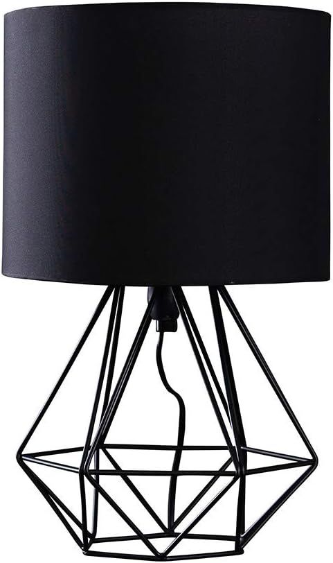Modern Black Metal Basket Cage Style Table Lamp with a Black Fabric Shade | Amazon (UK)