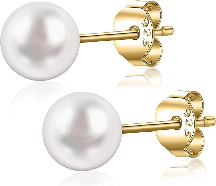 18k Gold Plated 925 Sterling Silver Freshwater Pearls Earrings Studs AAA+ Handpicked Cultured Pea... | Amazon (US)