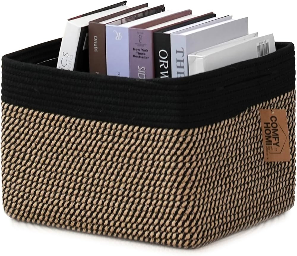 COMFY-HOMI Cotton Rope Square Basket With Handles for Shelves|Dog Toy Basket Bin and Storage|Baby... | Amazon (US)