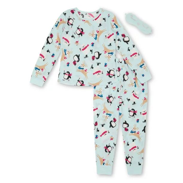 Wonder Nation Girls Exclusive Thermal 2-piece PJ Set with Sleep Mask, 4-18 & Plus | Walmart (US)