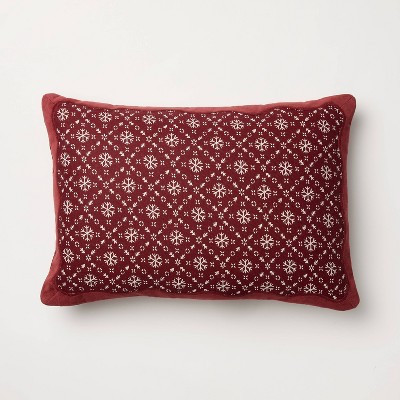 14"x20" Velvet with Snowflake Pillow Burgundy- Threshold™ designed with Studio McGee | Target