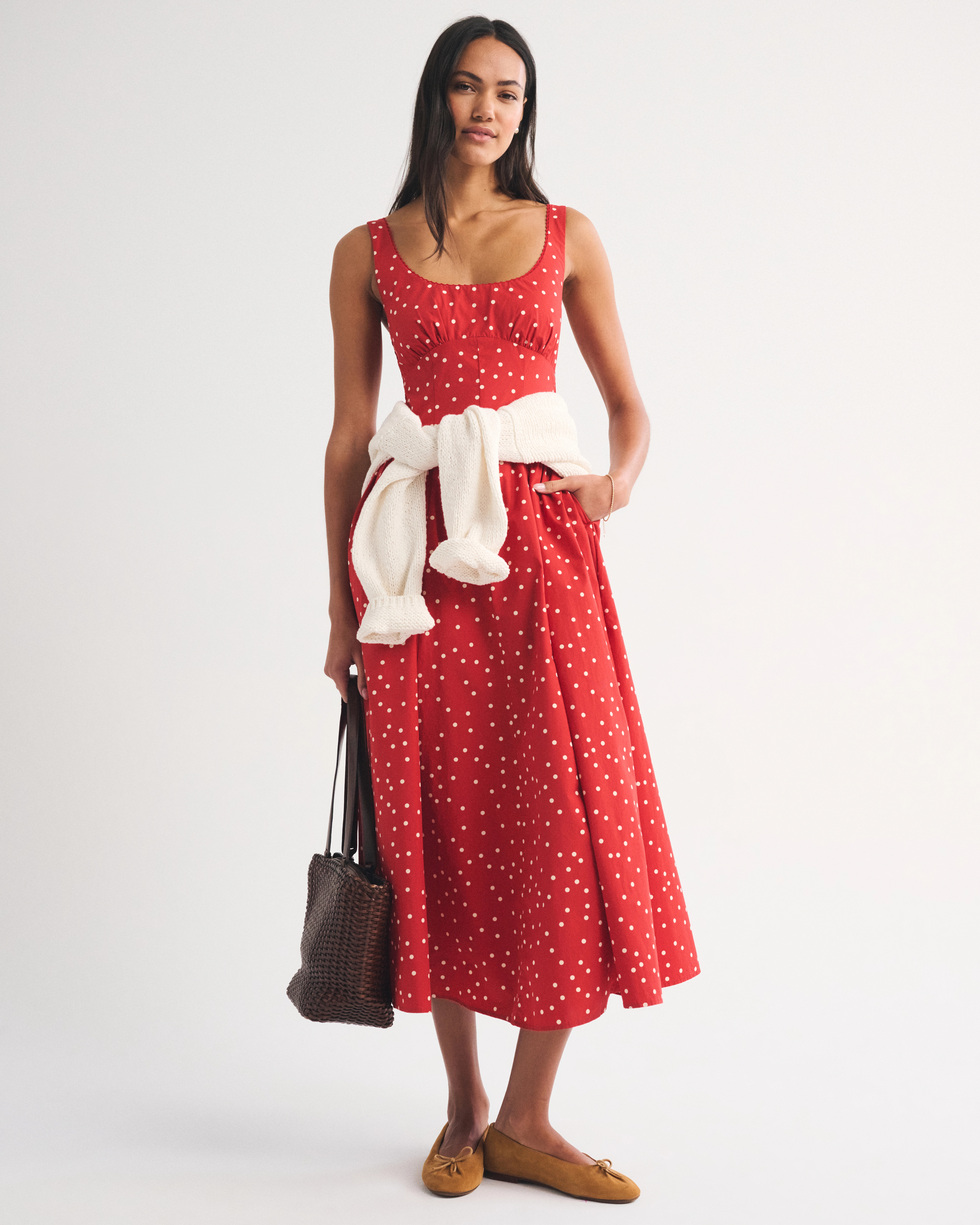 100% Cotton A&F Bra-Free Dylan Midi Dress | Abercrombie & Fitch (US)