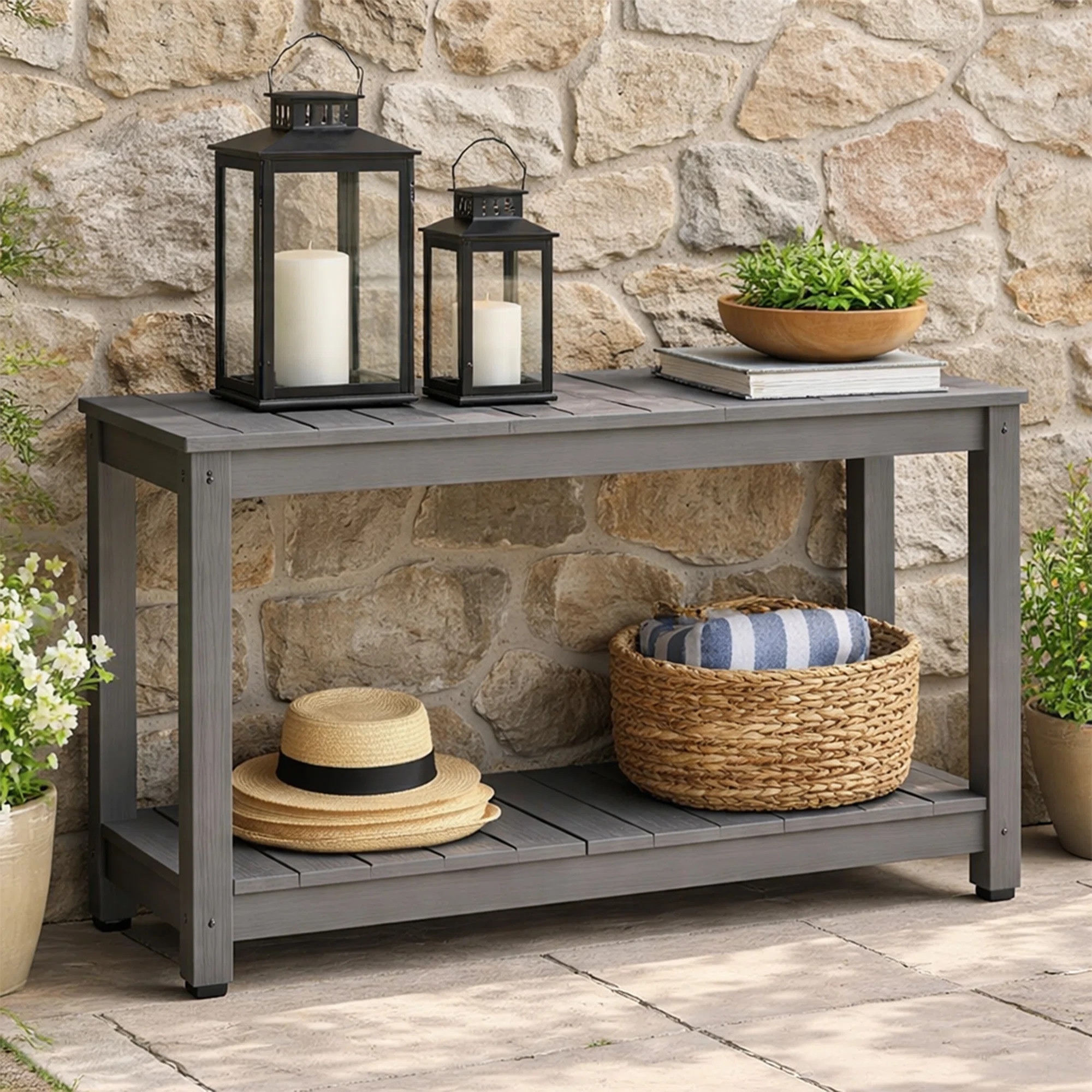 Rectangular Outdoor All-Weather Console Table, Gray | Wayfair North America
