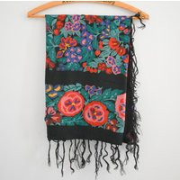 Vintage Large Floral Fringed Scarf | Etsy (US)