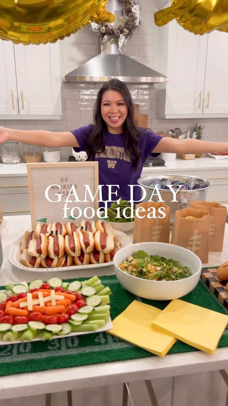 Game Day food ideas! 

serving boats, food picks, yellow napkins, balloons, table runner, checked cutting board, t-shirt! 

#LTKhome #LTKparties #LTKfindsunder50