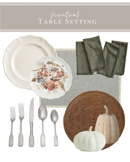 Neutral table setting, pottery barn, ceramic plates, fall plates, silverware, napkins

#LTKhome #LTKSeasonal