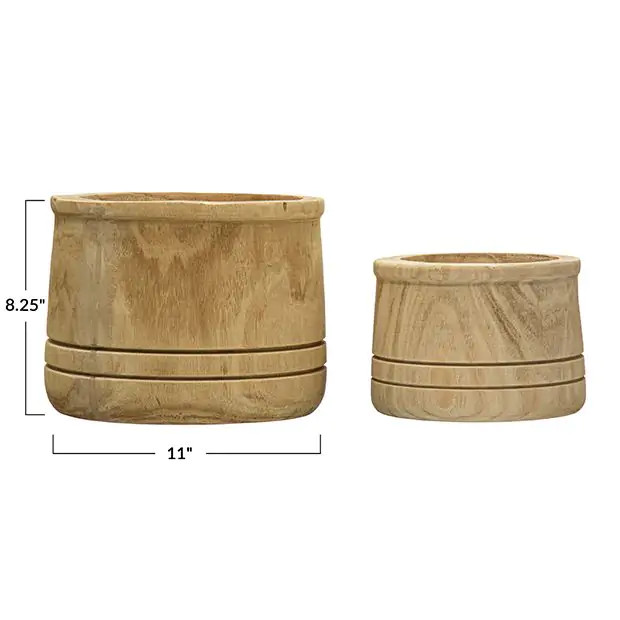 Carved Lines Wood Planter Set of 2 | Antique Farm House