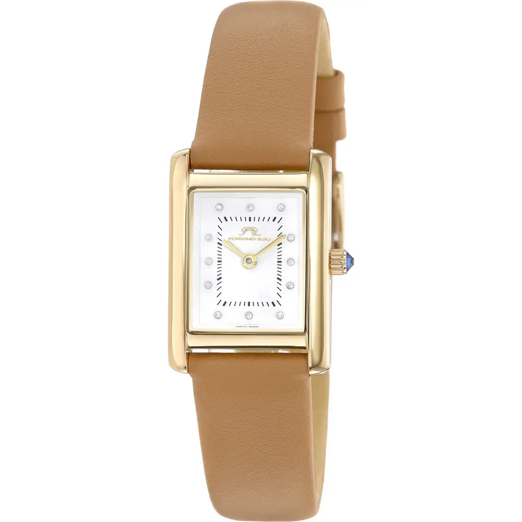 PORSAMO BLEU Karolina Diamond Leather Strap Watch, 21.5mm x 30mm - 0.06 ctw in Gold-Cognac at Nordstrom Rack | Nordstrom Rack