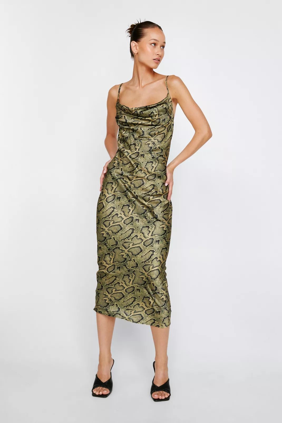 Satin Snake Print Cowl Neck Slip Dress | Nasty Gal (US)
