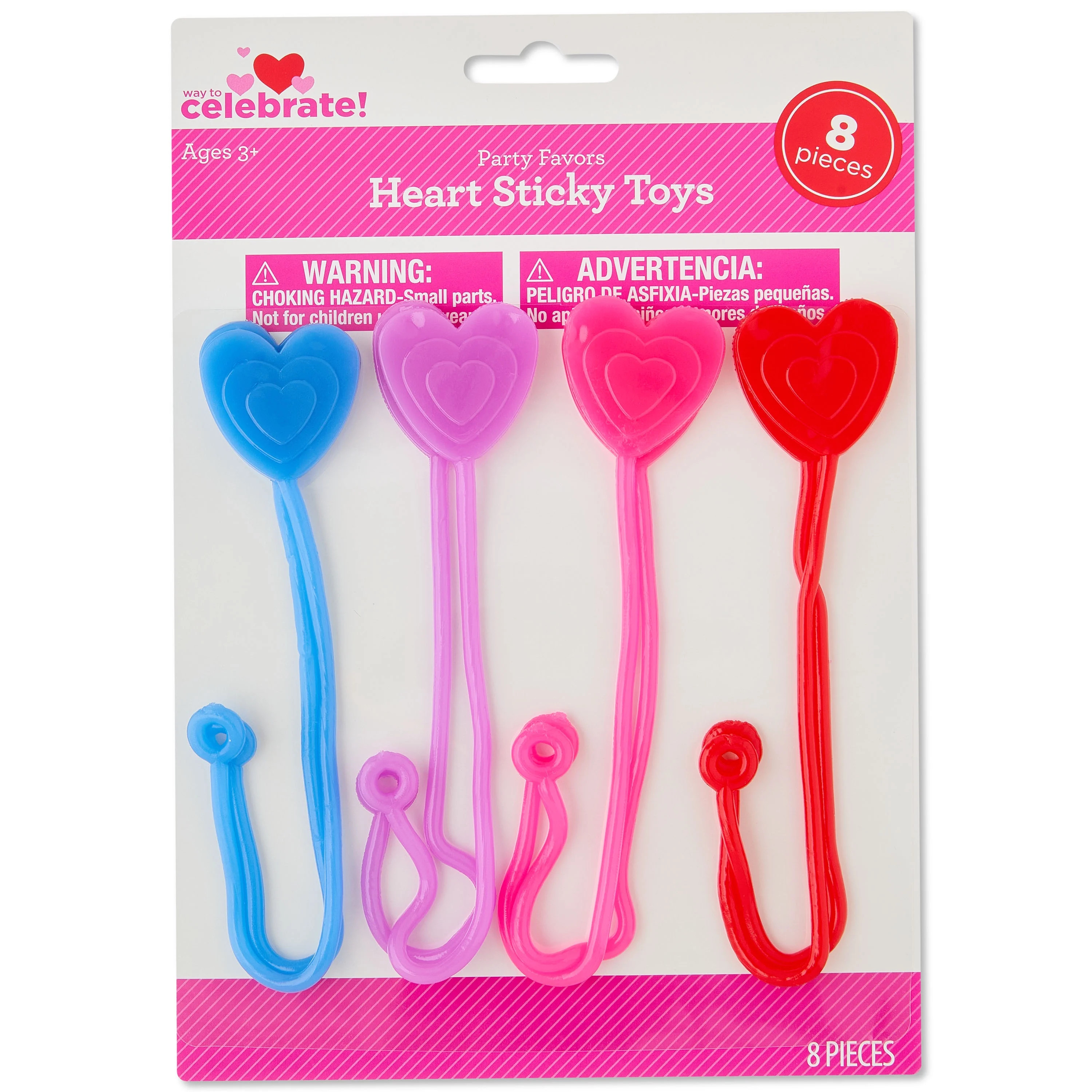 Heart Sticky Toy Party Favors, Multicolor, 8 Count, Valentine's Day by Way To Celebrate | Walmart (US)