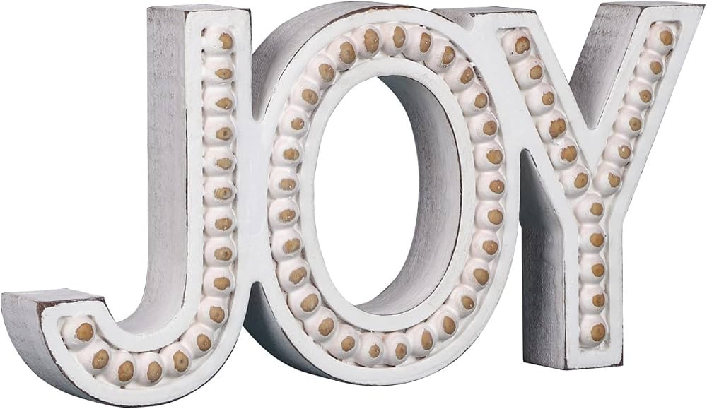 BAYSBAI Joy Sign Beaded, Freestanding Wood Letters Joy, Rustic Joy Christmas Decor, Winter, Weddi... | Amazon (US)