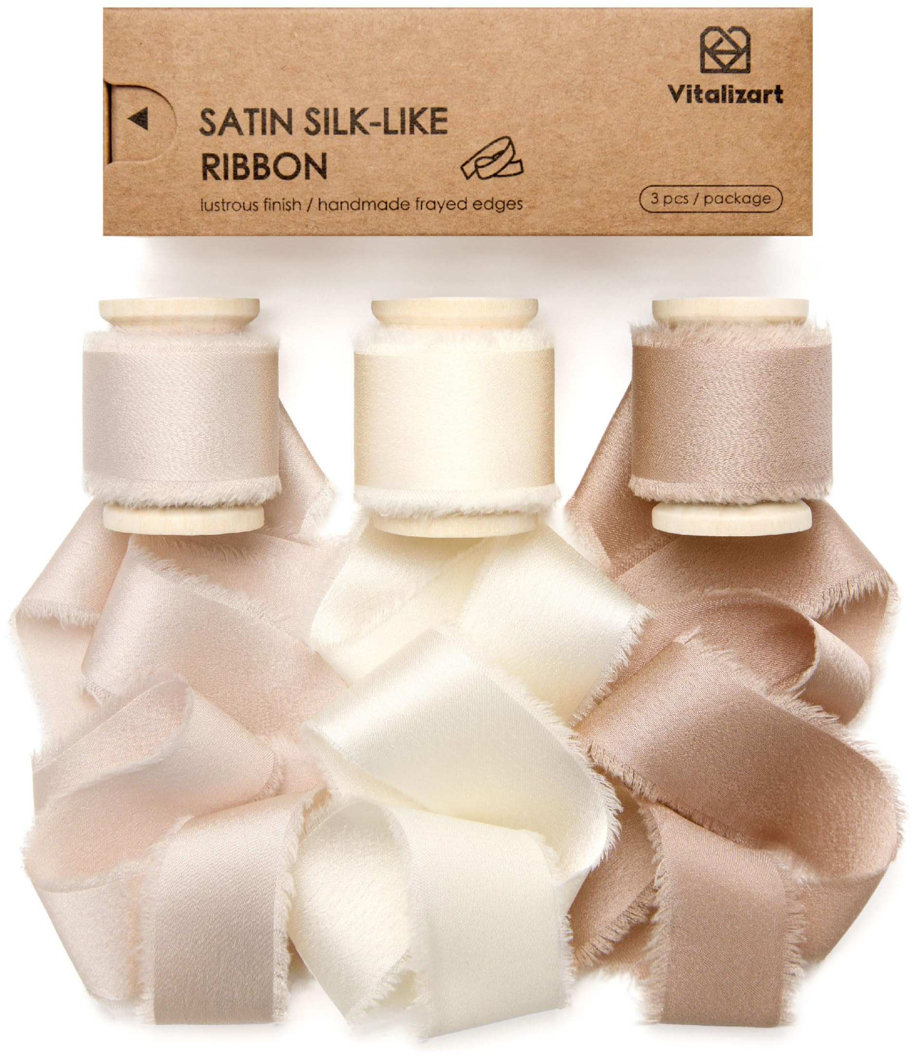 Vitalizart Silk Satin Ribbon 1 Inch x 15 Yard Wooden Spool Champagne & Nude Handmade Frayed Ribbo... | Amazon (US)