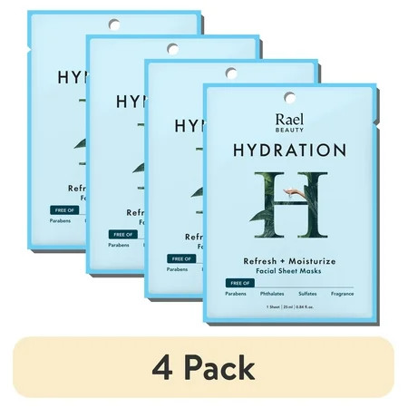 (4 pack) Rael Beauty Hydration Facial Sheet Mask for Dry Skin, Refresh and Moisturize, 1 Count | Walmart (US)