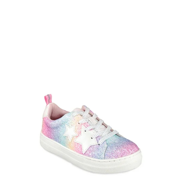 Wonder Nation Little & Big Girl Pastel Rainbow Star Casual Low-Top Court Sneaker | Walmart (US)