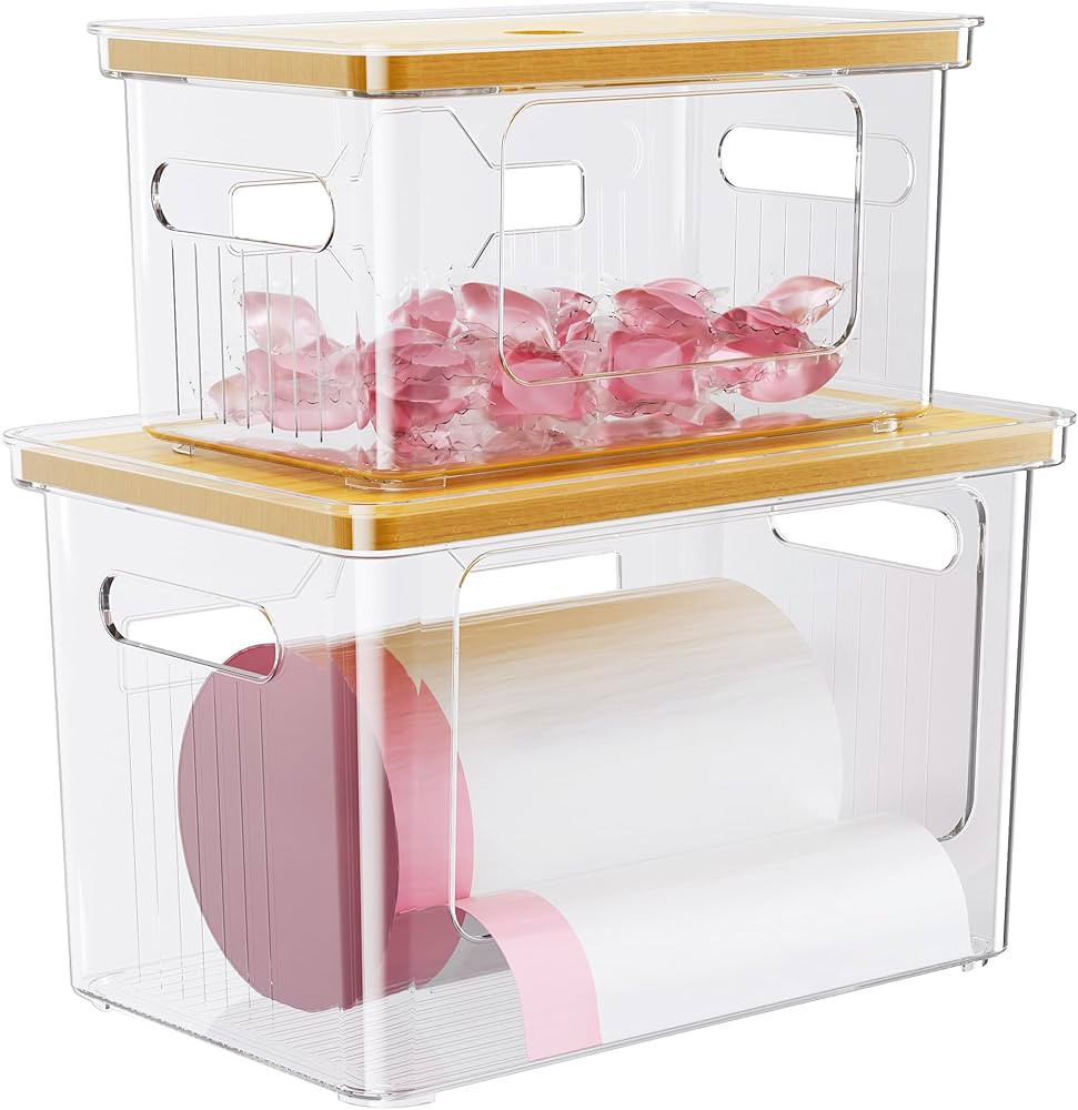 Delamu Acrylic Trash Bag Holder, 2 Pack (XL+S) Stackable Garbage Bag Dispenser, Clear Organizer B... | Amazon (US)