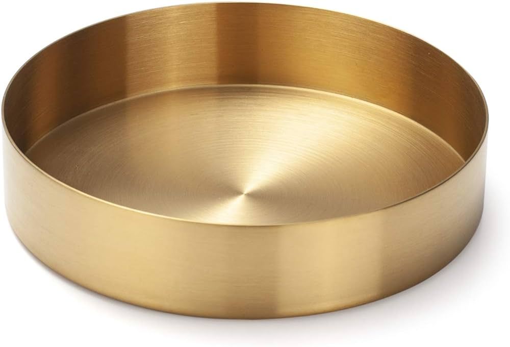 Round Gold Tray Stainless Steel Jewelry, Make up, Candle Plate Decorative Tray (5.5 inches) | Amazon (US)