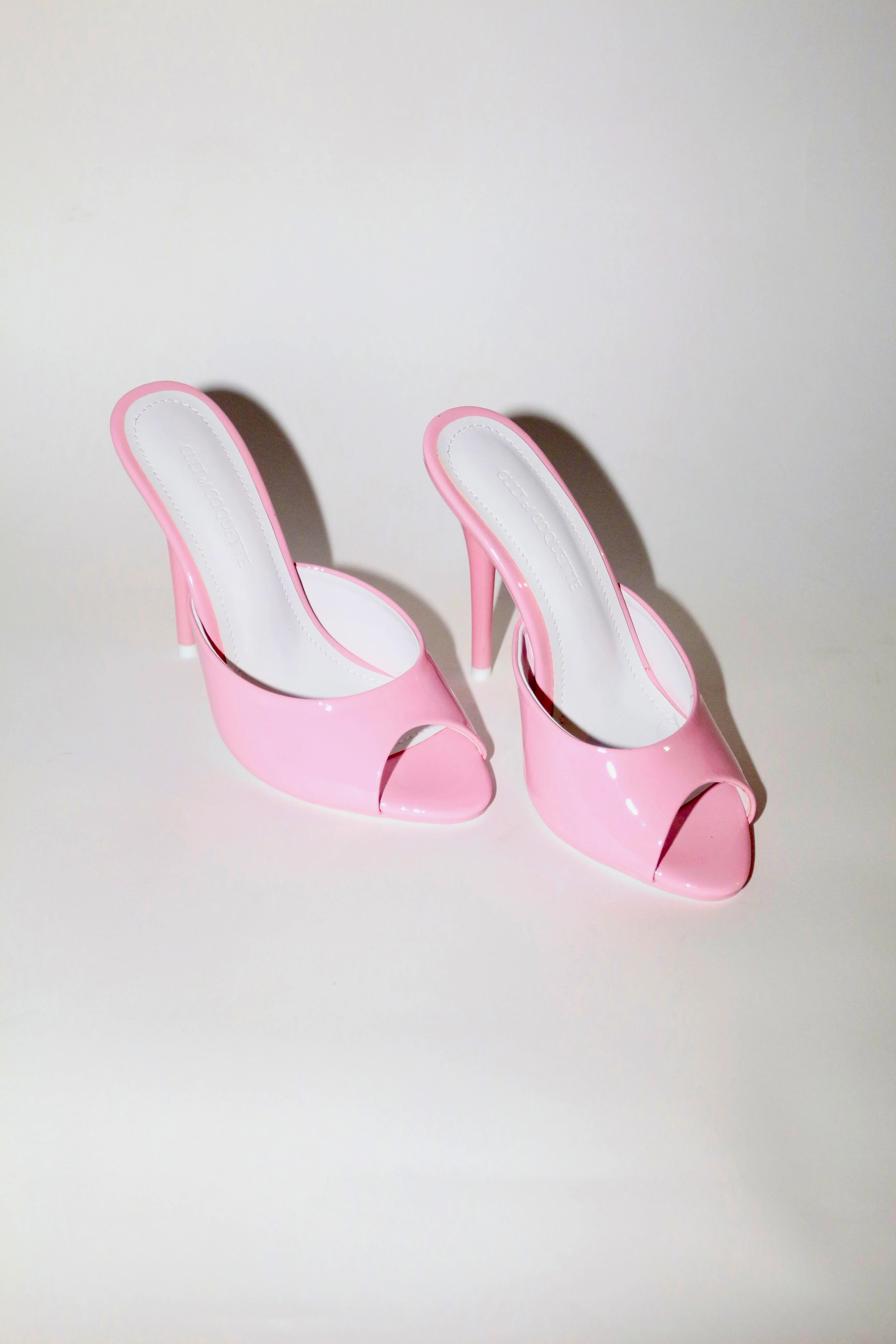 Ford Pink Patent Vegan Leather Open Toe Mules | CULT OF COQUETTE