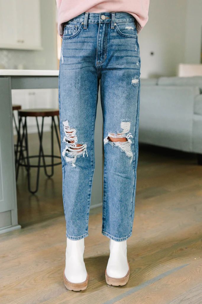 Catch The Vibe Medium Wash Distressed Straight Jeans | The Mint Julep Boutique