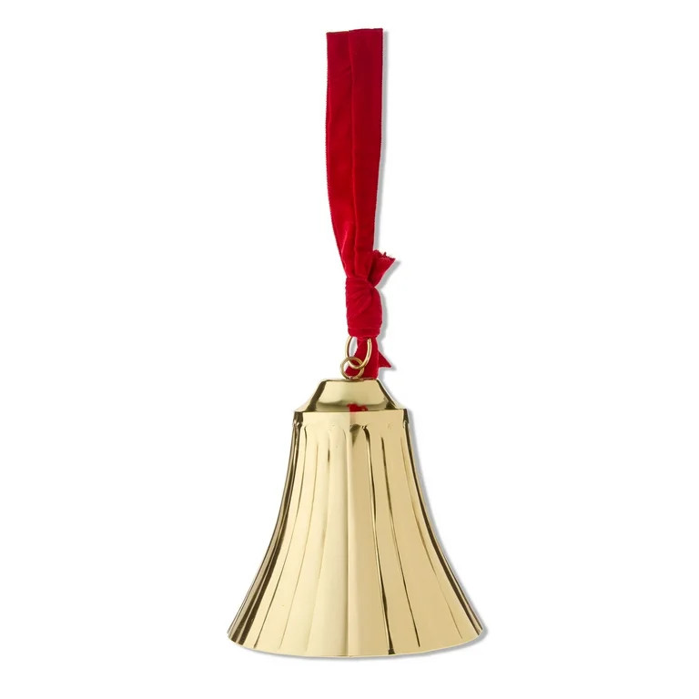 Metal Hanging Bell with Velvet Ribbon Christmas Decoration, Gold, 8.12", by My Texas House | Walmart (US)