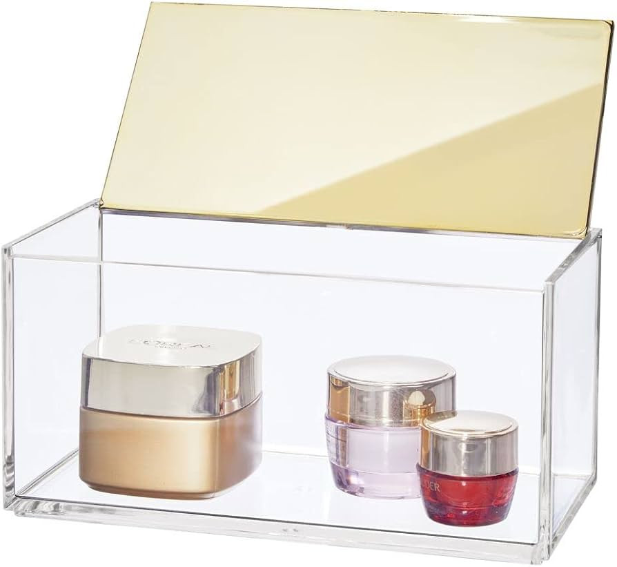 mDesign Large Plastic Cosmetic Storage Box with Decorative Hinged Lid - Organizer Container for V... | Amazon (US)