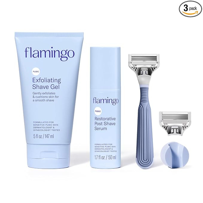 Flamingo Pubic Hair Razor for Women, Shaving Kit, 1 Razor, Exfoliating Shaving Gel 5 fl oz - Rest... | Amazon (US)