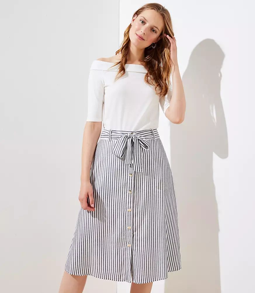 Striped Tie Waist Button Front Skirt | LOFT