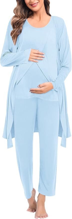 SWOMOG Maternity Nursing Robe Set 3 PCS Postpartum Breastfeeding Pajamas Hospital Pregnancy Pjs D... | Amazon (US)