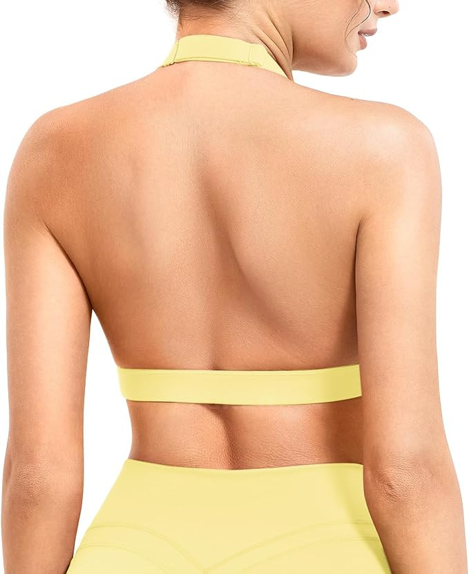 YEOREO Roxanie Women Halter Sports Bra Scoop Neck Removable Padded Open Back Yoga Workout Crop Ta... | Amazon (US)