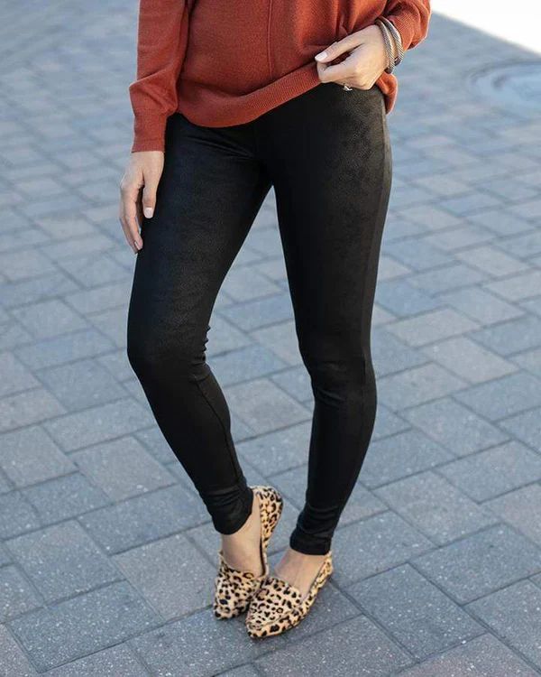 Leather Look Fleece Lined Leggings - FINAL SALE | Grace and Lace