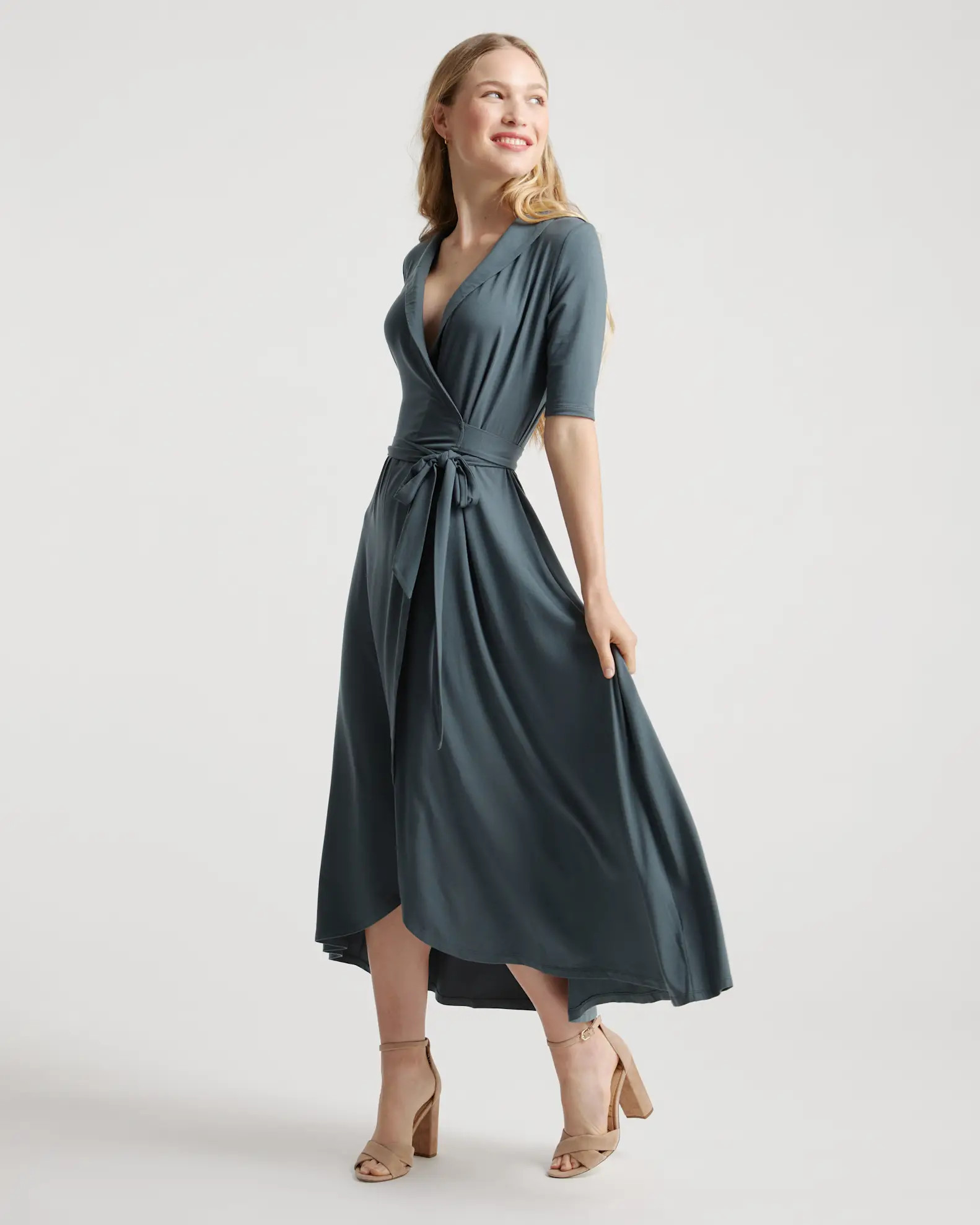 Tencel Jersey Midi Wrap Dress in Dark Olive | Quince